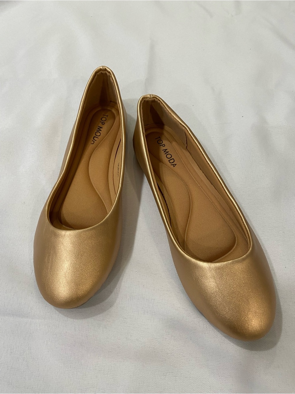 TOP Moda Women's Metallic Rose Gold Slip-On Ballet Flats